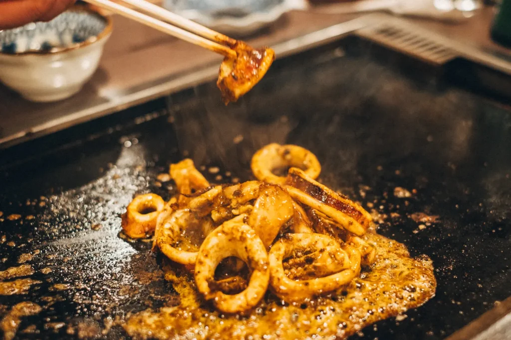 月島もんじゃもへじルクア大阪いかの丸焼き肝バター醤油